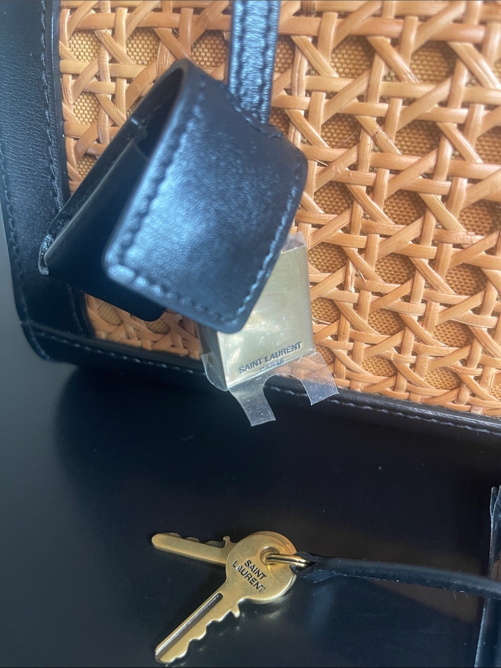 Saint Laurent Black Leather and Natural Rattan Classic Sac De Jour Nano Tote - Picture 8 of 16